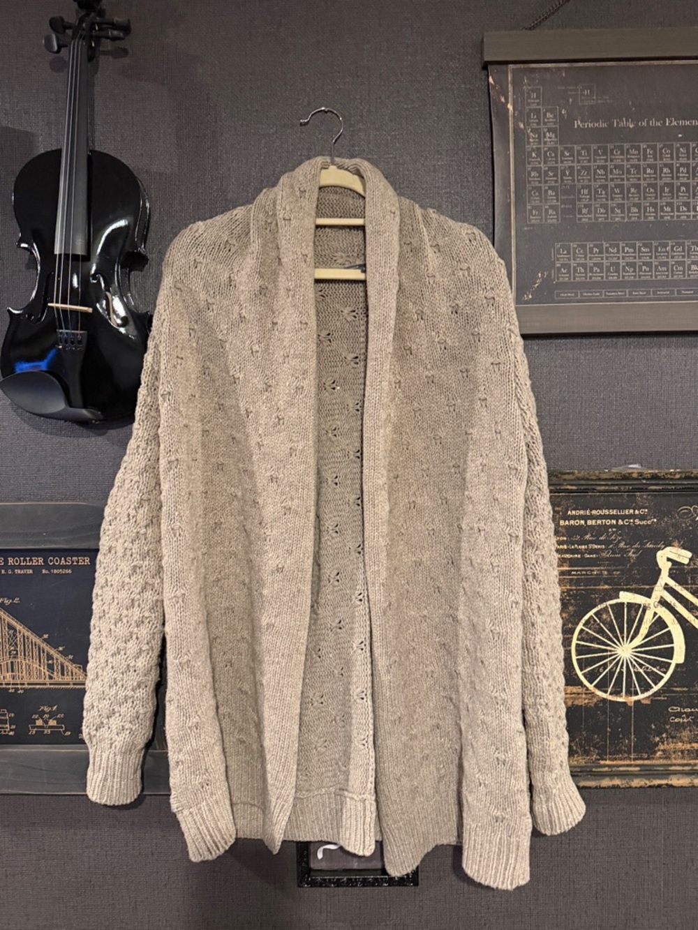 Vince Taupe Open-Front Shawl Collar Cardigan